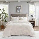 3-Piece Faux Faur Checkbord Comforter Set, Ivory - SELFTRITSS