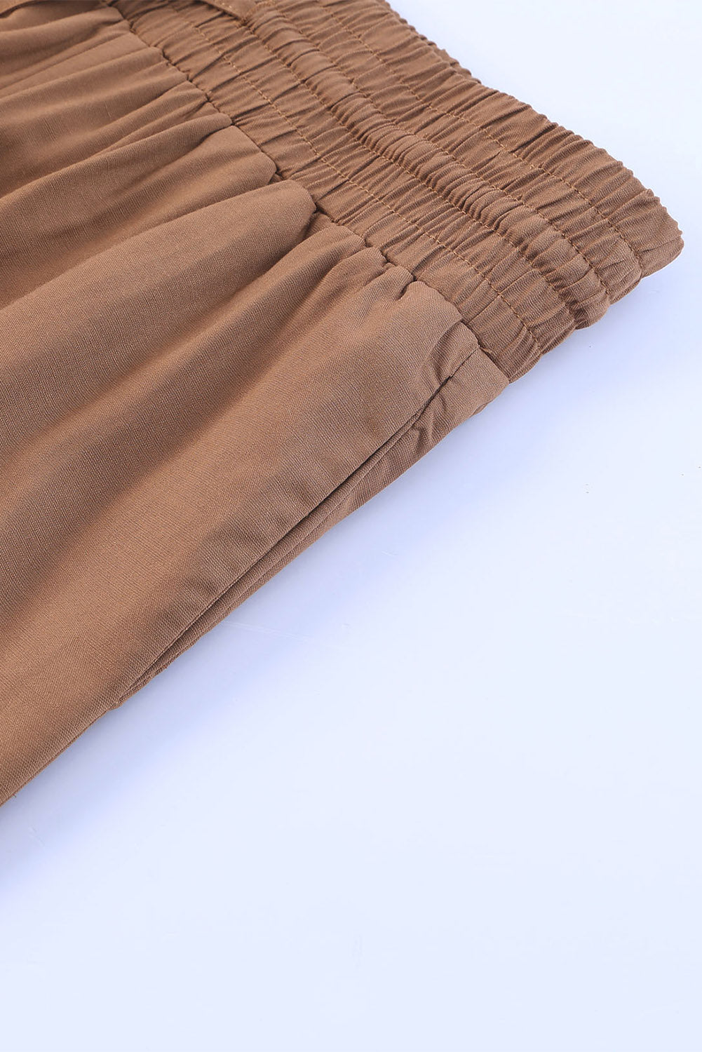 Brown Drawstring Elastic Waist Casual Wide Leg Pants - SELFTRITSS   