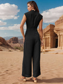 Ruched Mock Neck Sleeveless Jumpsuit - SELFTRITSS