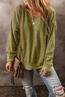 Jungle Green Textured Seamed Drop Sleeve Sweatshirt - SELFTRITSS