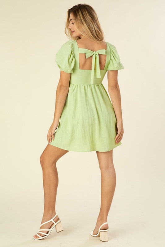 Tie back dress with puff sleeves - SELFTRITSS   