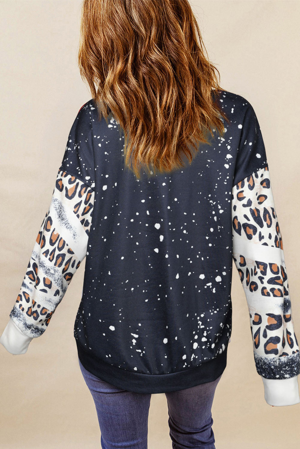 Black Tie Dye Leopard Drop Shoulder Sweatshirt - SELFTRITSS