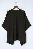 Black Lace Trim Ribbed Oversize Kimono - SELFTRITSS   