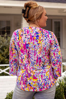 Multicolor Printed 3/4 Sleeve Split Neck Plus Size Tunic Top - SELFTRITSS