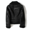 Petite Black Suede Wool Aviator Jacket