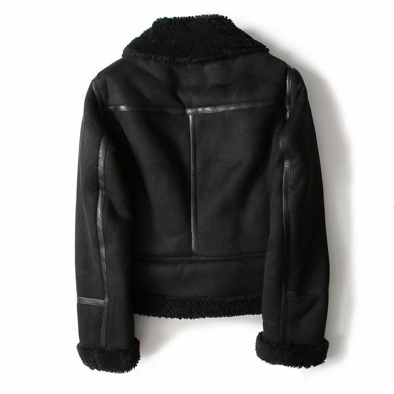 Petite Black Suede Wool Aviator Jacket