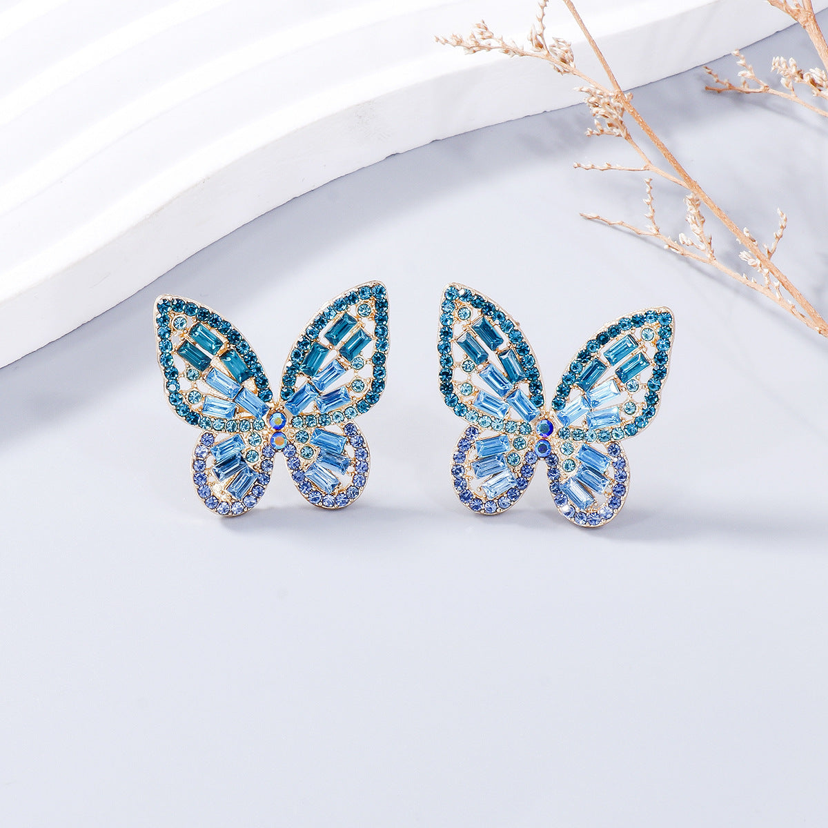 Alloy Inlaid Rhinestone Butterfly Earrings - SELFTRITSS