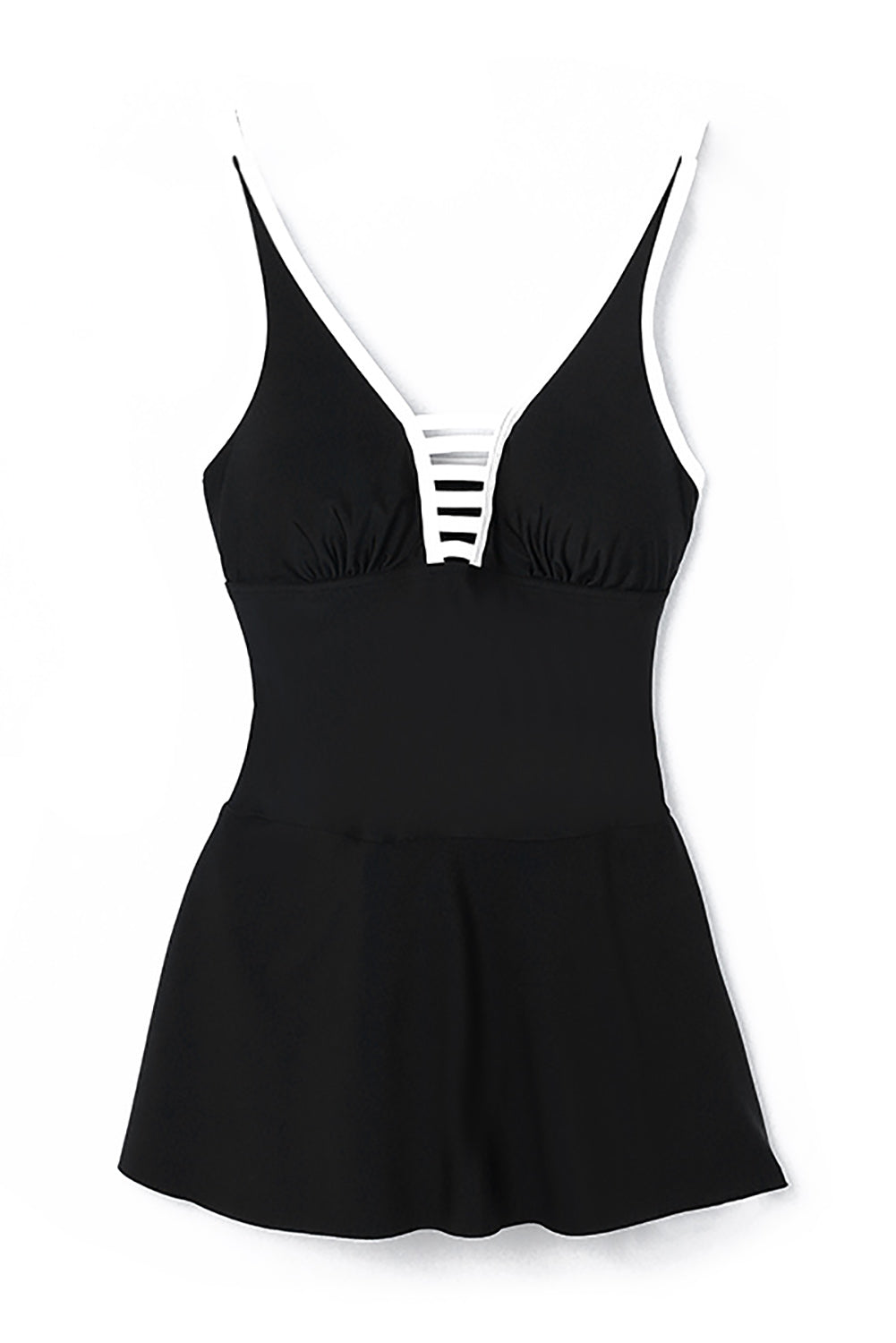 Black Strappy V Neck Side Split One-piece Swimdress - SELFTRITSS   