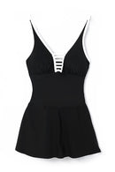 Black Strappy V Neck Side Split One-piece Swimdress - SELFTRITSS   