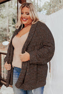 Chicory Coffee Open Front Knit Plus Size Cozy Cardigan - SELFTRITSS