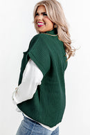 Jungle Green Plus Size Mock Neck Chest Pocket Short Sleeve Sweater - SELFTRITSS