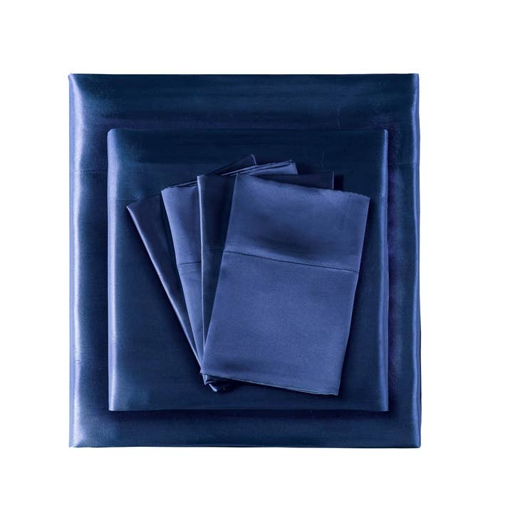 Luxury Satin 6-Piece Sheet Set, Navy Blue - SELFTRITSS