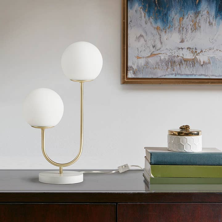 Modern 2-Light Globe Gold Base Table Lamp - SELFTRITSS