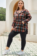 Fiery Red Plus Size Plaid Kangaroo Pocket Drawstring Hoodie - SELFTRITSS   