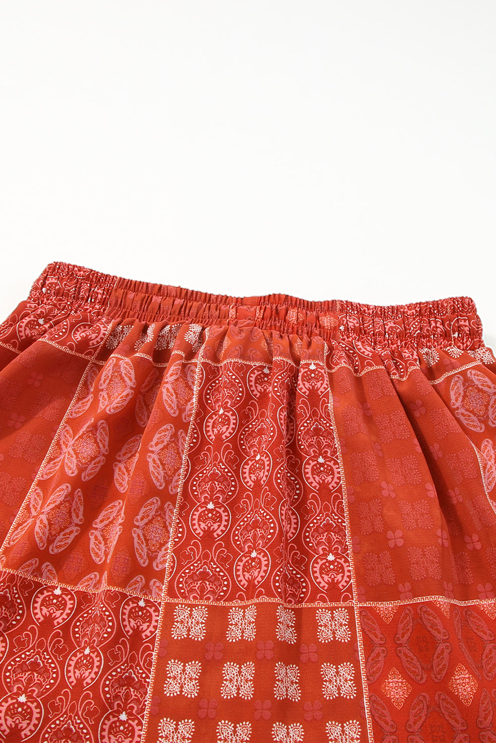 Fiery Red Bohemian Mix Print Long Flared Skirt - SELFTRITSS