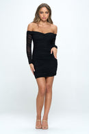 Off Shoulder Bodycon Mini Dress - SELFTRITSS