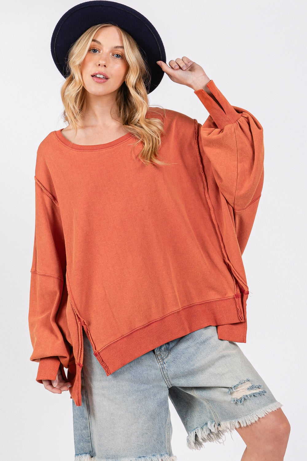 Orange Side Slit Oversized Sweatshirt