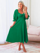 Sweetheart Neck Flounce Sleeve Midi Dress - SELFTRITSS   