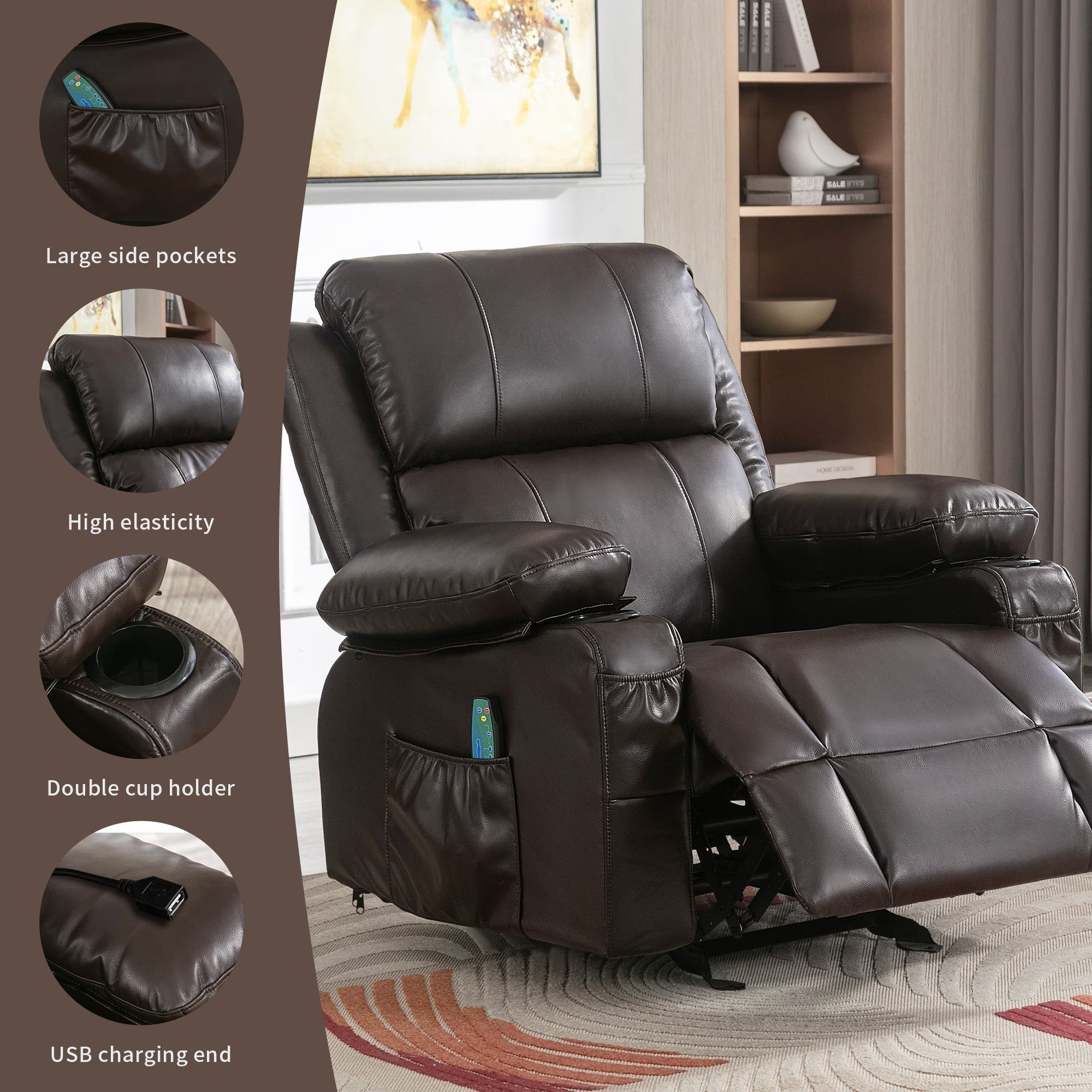 Faux Leather Recliner Heating Sofa For Adults