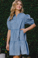 ODDI Washed Tiered Mini Denim Dress - SELFTRITSS   