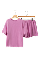 Phalaenopsis Ribbed Textured Knit Loose Fit Tee and Shorts Set - SELFTRITSS