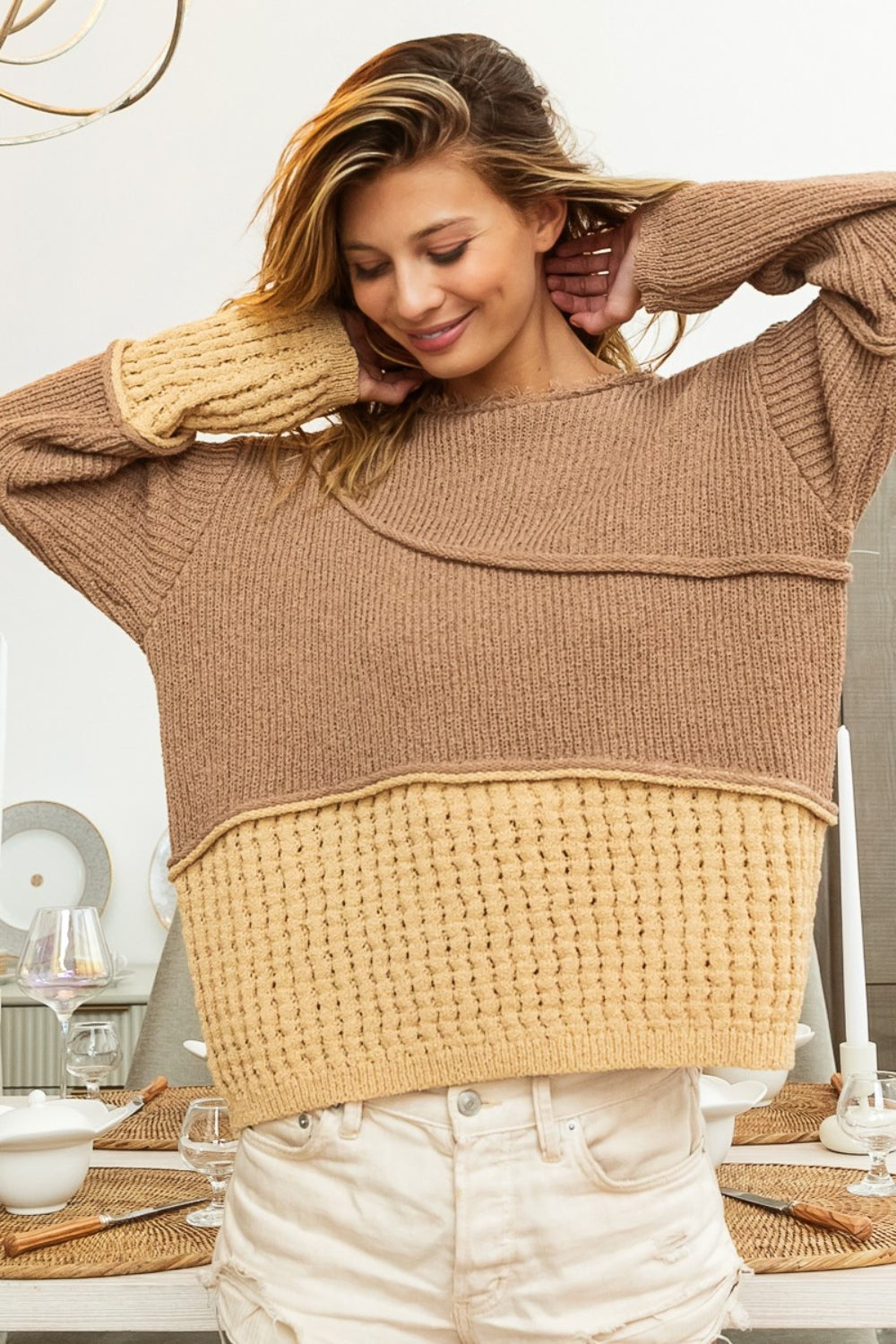 Mocha Brown Ribbed Long Sleeve Sweater