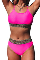 Rose Leopard Mesh Trim 2pcs Bikini Swimsuit - SELFTRITSS