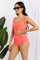Marina West Swim Sanibel Crop Swim Top and Ruched Bottoms Set in Coral - SELFTRITSS