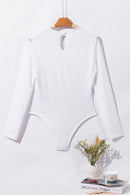 White Mesh Splicing Back Cutout Long Sleeve Bodysuit - SELFTRITSS   