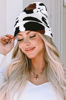 Black Cow Spots Printed Warm Beanie Hat - SELFTRITSS   