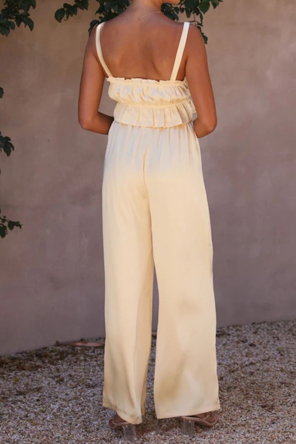 Ruffled Sleeveless Top and Wide Leg Pants Set - SELFTRITSS   