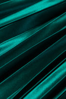 Blackish Green Satin Elastic Waist Pleated Maxi Skirt - SELFTRITSS