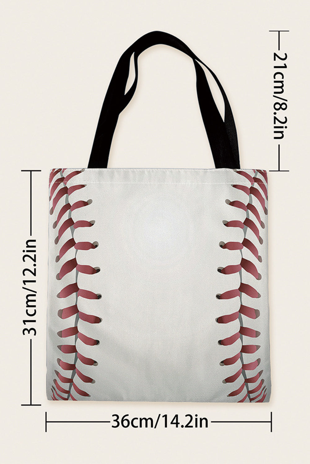 White Baseball Print Canvas Tote Bag - SELFTRITSS