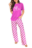 Bright Pink Be Mine Print Tee and Pants Lounge Set - SELFTRITSS
