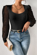 Black Frenchy Contrast Lace Bishop Sleeve Bodysuit - SELFTRITSS