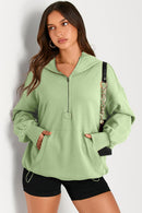 Pocketed Half Zip Long Sleeve Hoodie - SELFTRITSS   