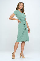 RENEE C Tie Front Surplice Short Sleeve Dress - SELFTRITSS