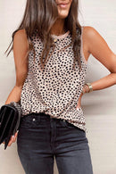 Leopard Print Round Neck Tank Top - SELFTRITSS   