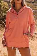 Orange Batwing Sleeve Pocketed Henley Hoodie - SELFTRITSS