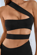 One-Shoulder Cutout Front Split Maxi Dress - SELFTRITSS