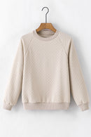 Beige Solid Textured Raglan Sleeve Pullover Sweatshirt - SELFTRITSS   