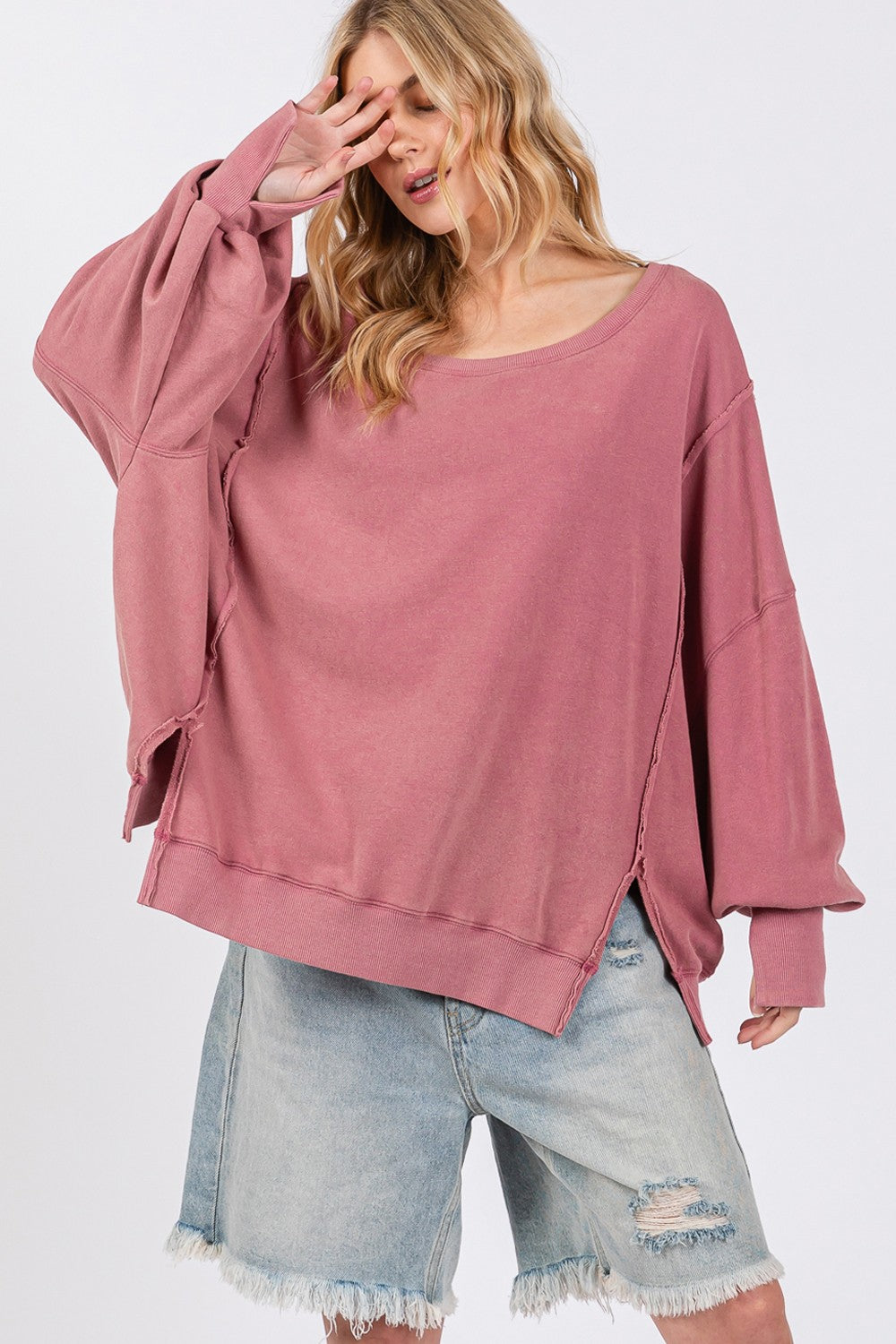 Mineral Wash Side Slit Oversized Sweatshirt - SELFTRITSS   