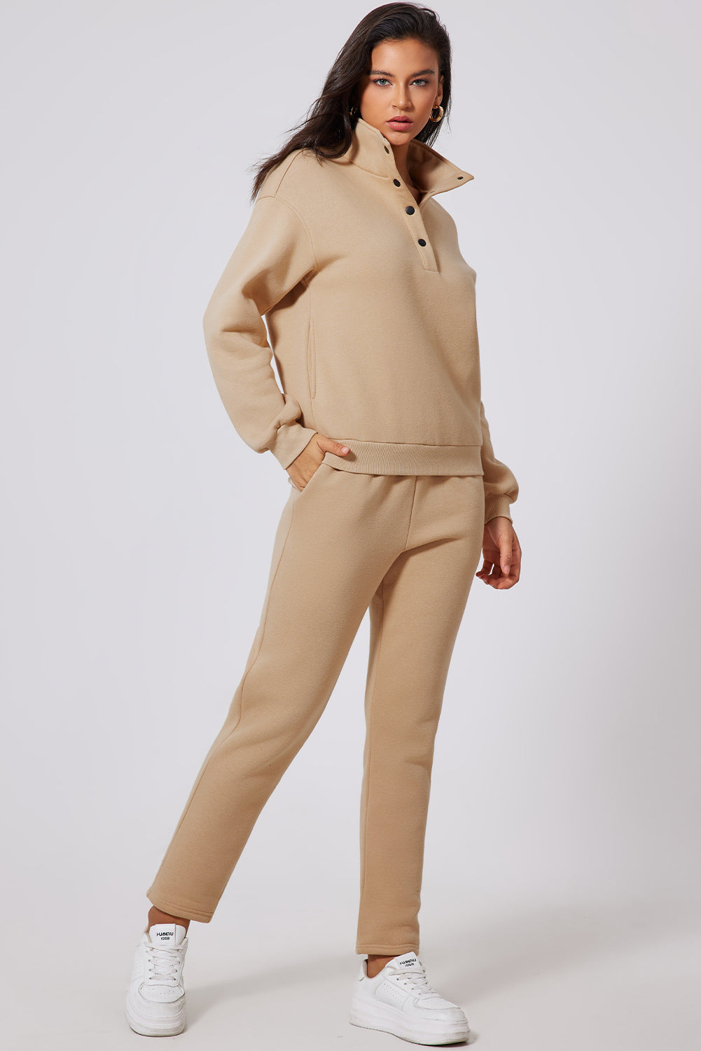 Half Snap Turtleneck Top and Pants Active Set - SELFTRITSS   