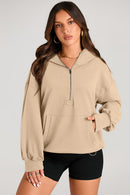 Pocketed Half Zip Long Sleeve Hoodie - SELFTRITSS   