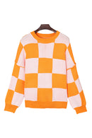 Orange Checkered Bishop Sleeve Sweater - SELFTRITSS   