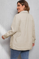 Khaki Plus Size Crochet Pattern Back Corduroy Jacket - SELFTRITSS