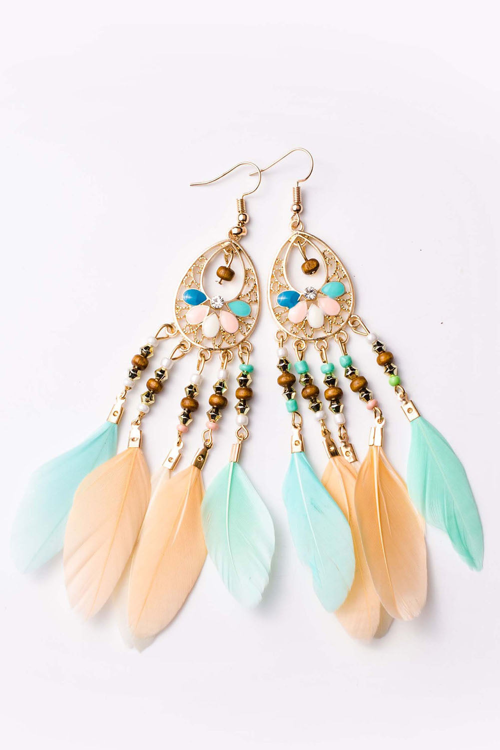 Multicolor Bohemian Hollow-out Feather Tassel Earrings - SELFTRITSS
