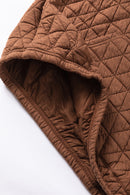 Coffee Solid Color Quilted Kangaroo Pocket Hoodie - SELFTRITSS   