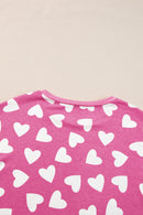 Pink Valentine Heart Shape Print Long Sleeve Top Shorts Lounge Set - SELFTRITSS