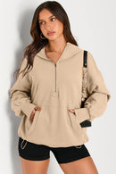 Pocketed Half Zip Long Sleeve Hoodie - SELFTRITSS   